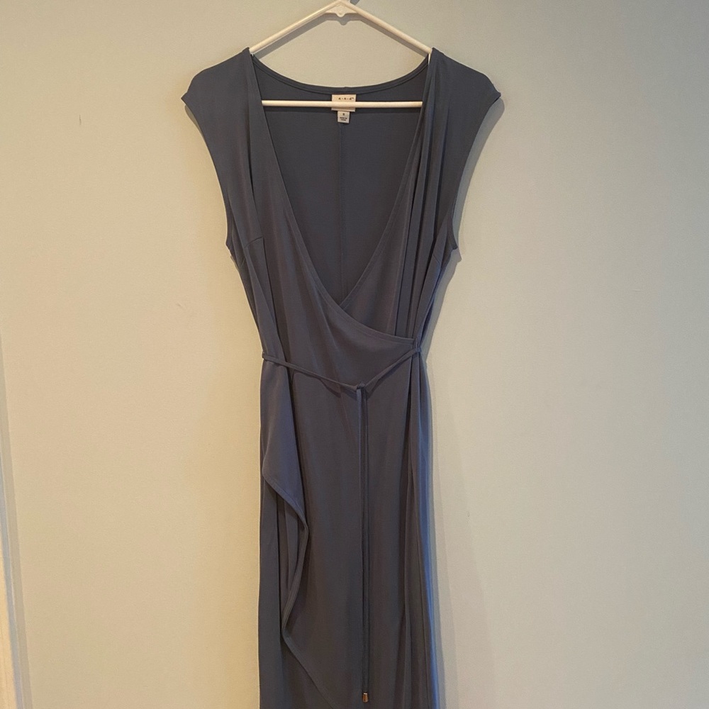 Smoky blue fitted wrap dress